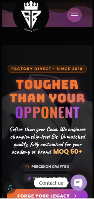 Sherry Bros website mobile view — responsive design showing the hero section and product categories on a smartphone